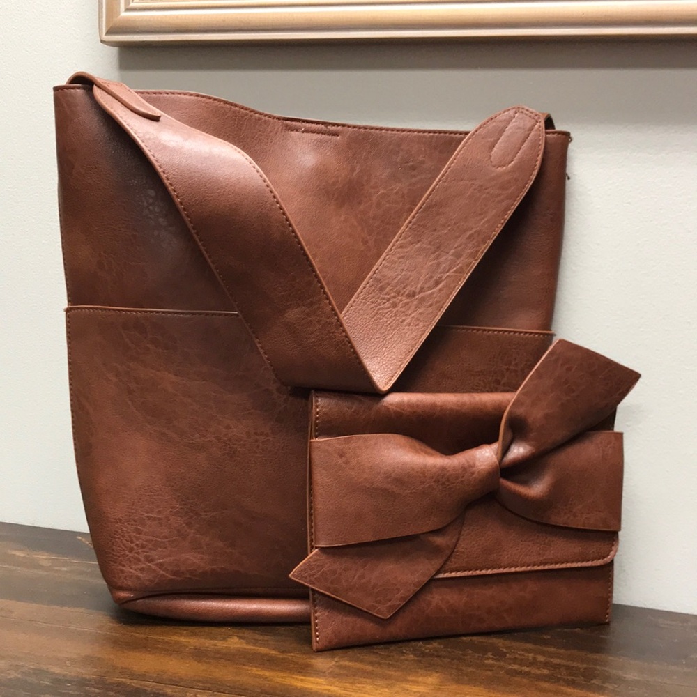 Anthropologie 'Joss Faux Leather Bucket Tote' with Small Clutch